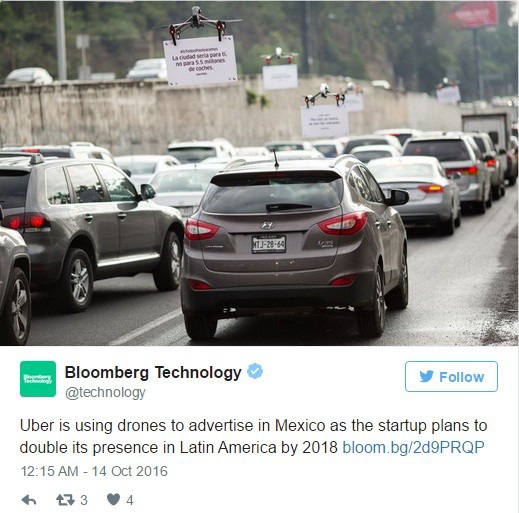 Uber拉美市場之路 無人機宣傳成第一步