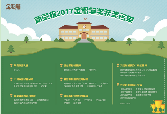 達內童程童美榮獲新京報2017金粉筆獎“年度教育公益品牌”獎”